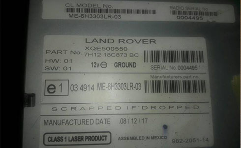 numero de serie d'un radio land rover