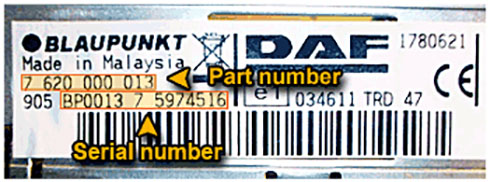 numero de serie d'un radio daf