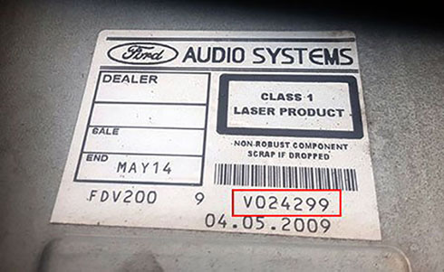 numero de serie d'un radio ford