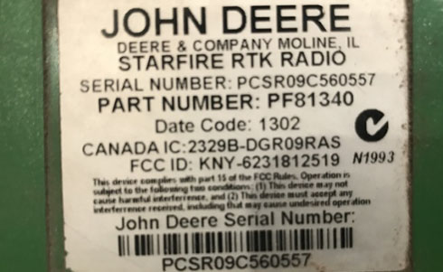 numero de serie d'un radio john deere