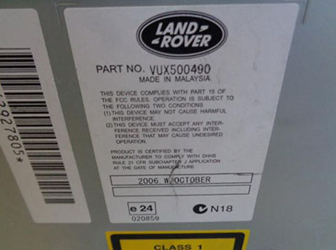 numero de serie d'un radio land rover