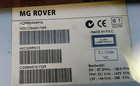 numero de serie d'un radio rover